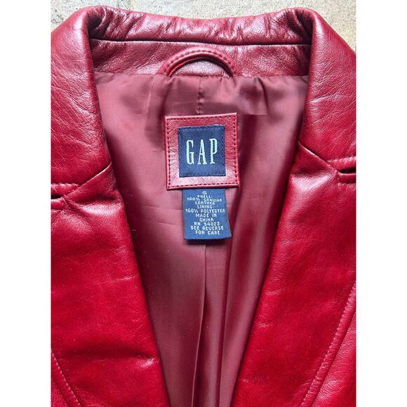 Vintage GAP Red Leather Blazer Womens Jacket 100% Genuine Leather Small - Picture 2 of 5